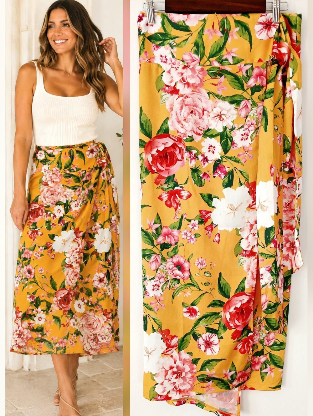 NEVER FULLY DRESSED Yellow Floral Wrap Skirt XL Tropical Garden Women's Size XL